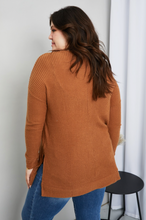 Load image into Gallery viewer, In The Know Full Size Waffle-Knit Slit V-Neck Tunic Top in Deep Camel