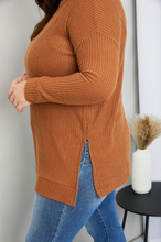 Load image into Gallery viewer, In The Know Full Size Waffle-Knit Slit V-Neck Tunic Top in Deep Camel