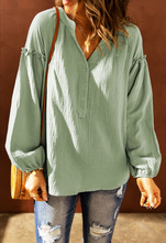 Load image into Gallery viewer, Ensley Balloon Sleeve Notched Neck Blouse in Sage