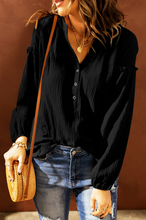 Load image into Gallery viewer, Ensley Balloon Sleeve Notched Neck Blouse in Black