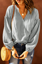 Load image into Gallery viewer, Ensley Balloon Sleeve Notched Neck Blouse in Gray Dawn