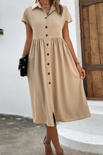 Load image into Gallery viewer, Samantha Button Front Short Sleeve Dress in Beige