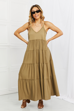 Load image into Gallery viewer, Miley Spaghetti Strap Tiered Dress with Pockets in Khaki