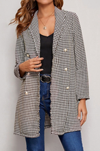 Load image into Gallery viewer, Ava Houndstooth Double-Breasted Longline Blazer in Black/White