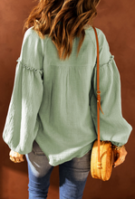 Load image into Gallery viewer, Ensley Balloon Sleeve Notched Neck Blouse in Sage
