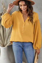 Load image into Gallery viewer, Ensley Balloon Sleeve Notched Neck Blouse in Mustard
