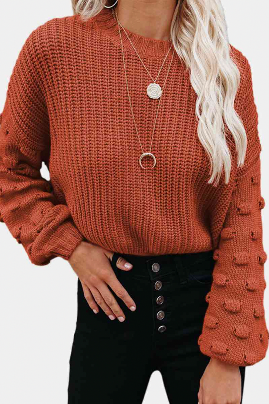 Britt Bishop Sleeve Chunky Knit Sweater in Brown