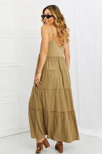 Load image into Gallery viewer, Miley Spaghetti Strap Tiered Dress with Pockets in Khaki
